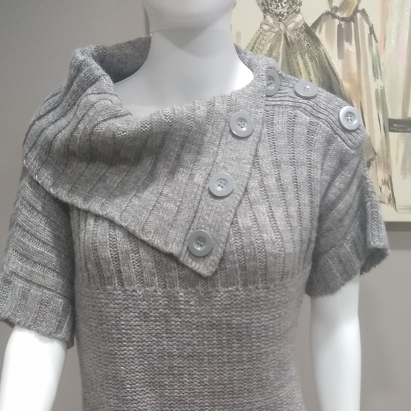 NWOT Sweater Project Heather Gray Short Sleeve Button Down Cowal Neck Sweater - Picture 3 of 11
